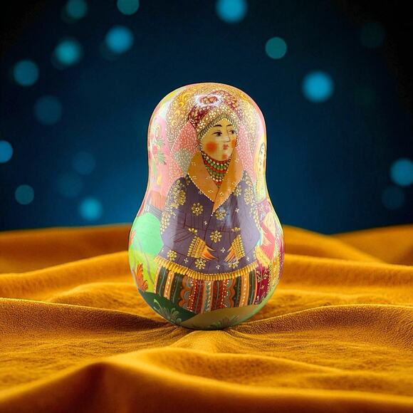 Signed Russian Hand Painted Musical Roly Poly Mother Child 1994 Figurine - Picture 1 of 9